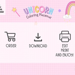 Editable Unicorn Party Coloring Page Placemat, PRINTABLE Custom ...