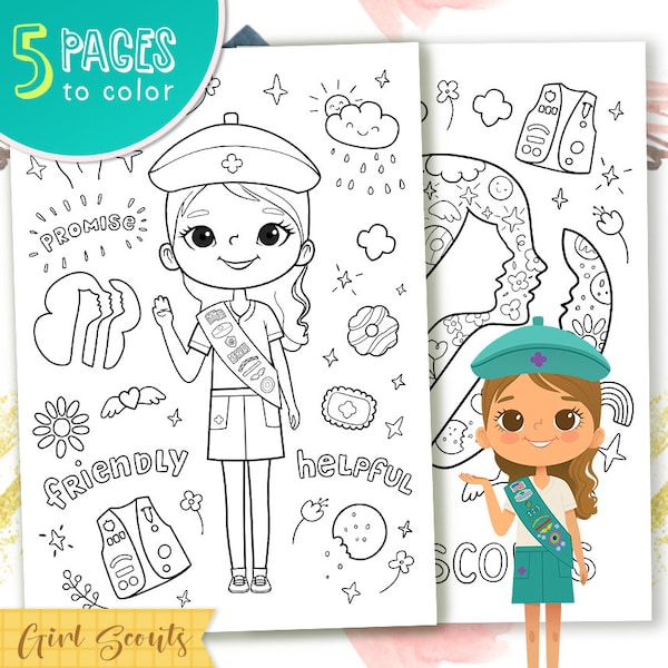 Girl Scouts Coloring Pages, Girl Scouts Logo, Girl Scout Coloring Book, Scout Collection Coloring Page, Adults kids Printable Art PDF