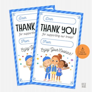 Scout Cookie-bedankkaart, levering bedankkaartjes, Daisy Brownie Junior Cadette Girl Cookie-waarderingskaart, Cookie Sale bedankt
