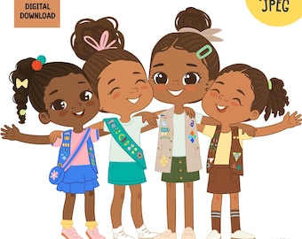 Cadette, Junior, Brownie, Daisy Girls Together, Happy Girls Hugging, Scout Girl PNG Clipart, Multicultural Children, African American Girls