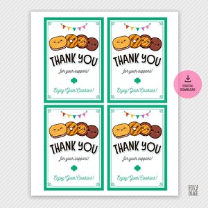 Bedankkaartje koekjesverkoop, scout-waarderingstags, Daisy Brownie Junior Cadette bedankt, waarderingskaart voor bezorging van koekjes, uitverkoop koekjes