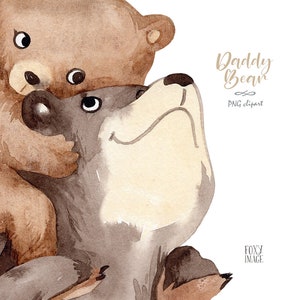 Watercolour PNG Daddy Bear, Father And Son, Animals Clipart, Little Boy, Baby Bear Print, Bear Illustration, Family Clipart, Fathers Day image 4