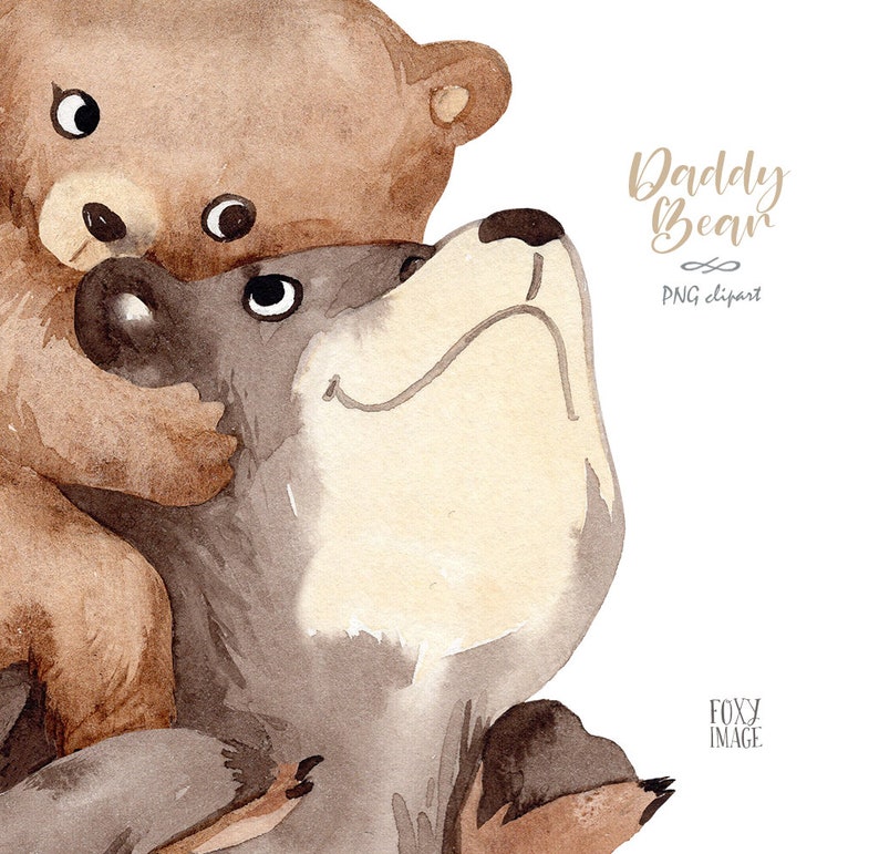 Watercolour PNG Daddy Bear, Father And Son, Animals Clipart, Little Boy, Baby Bear Print, Bear Illustration, Family Clipart, Fathers Day image 4