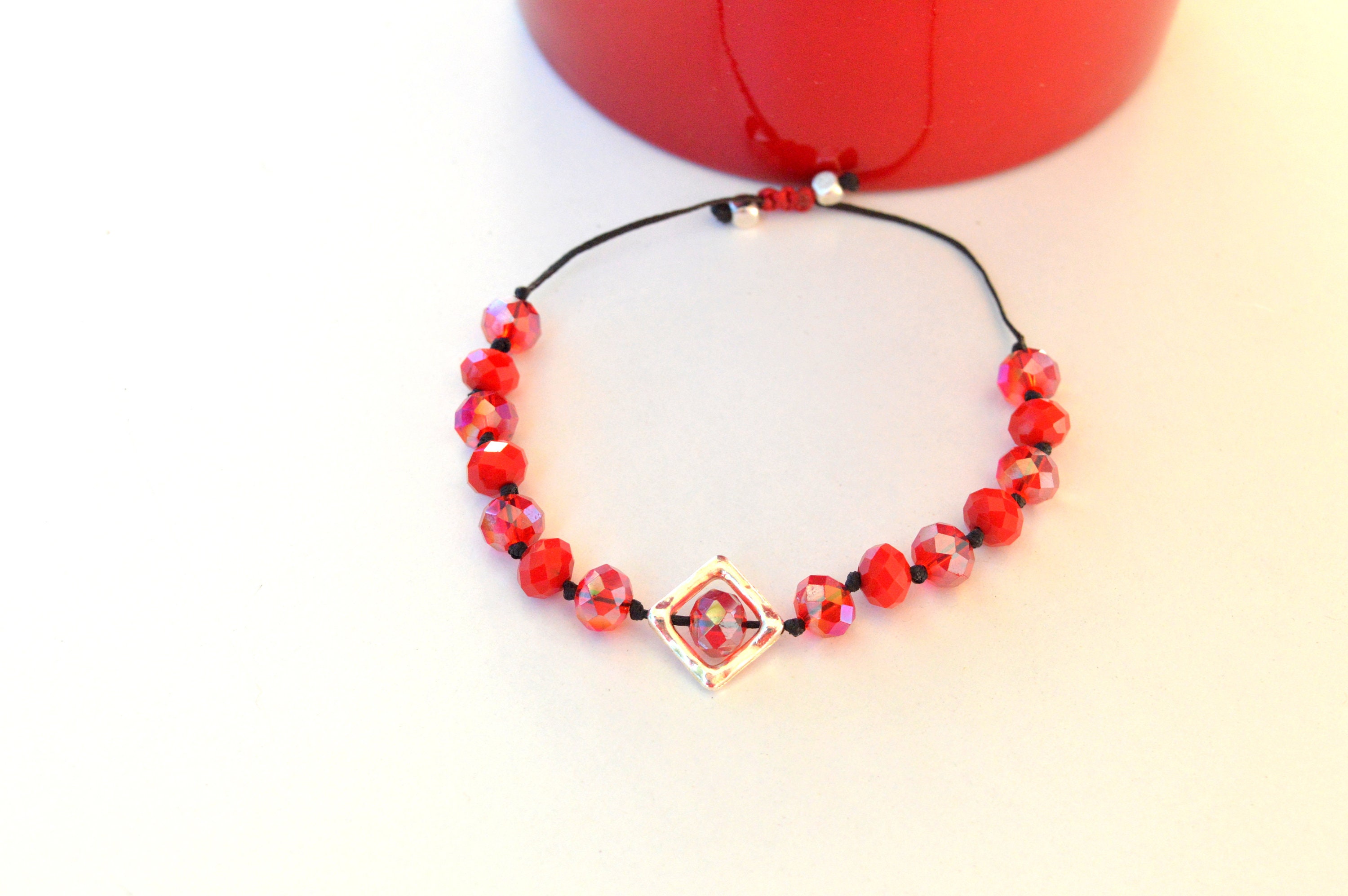 Red Crystal Bracelet, Minimalist Jewelry, Valentine Gift, Beaded ...