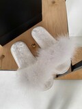 Fuzzy white slippers White bridal slippers with feather Wedding bridesmaid slippers product logo