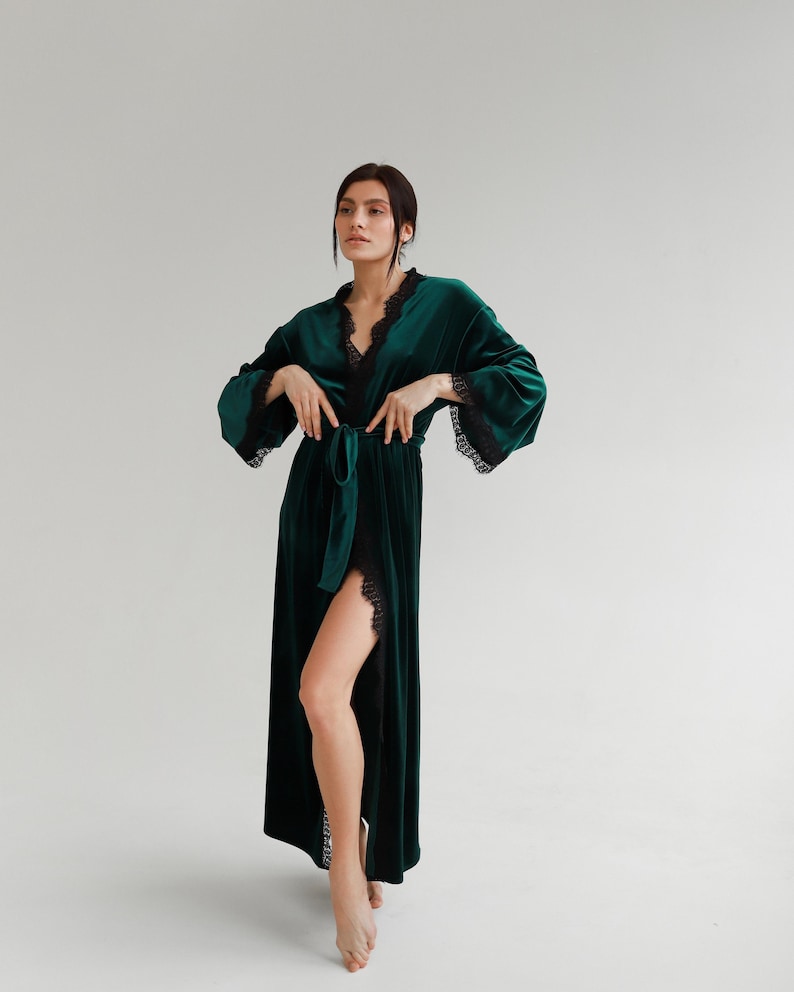 Velvet robe Emerald kimono Bridesmaid robes Bath robe Velvet | Etsy