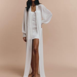 Bridal robe with wide sleeves Bride robe Long white robe Satin silk boudoir robe Dressing gown  Bridesmaid gift