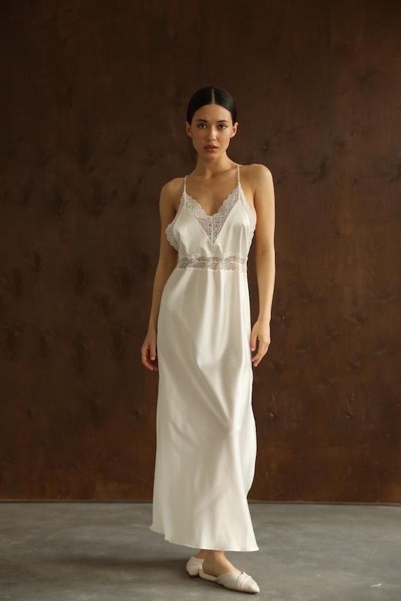 chinese dress ladies White Satin Slip Dress with Pearl Details - Cassidy Bridal Dress main image 0