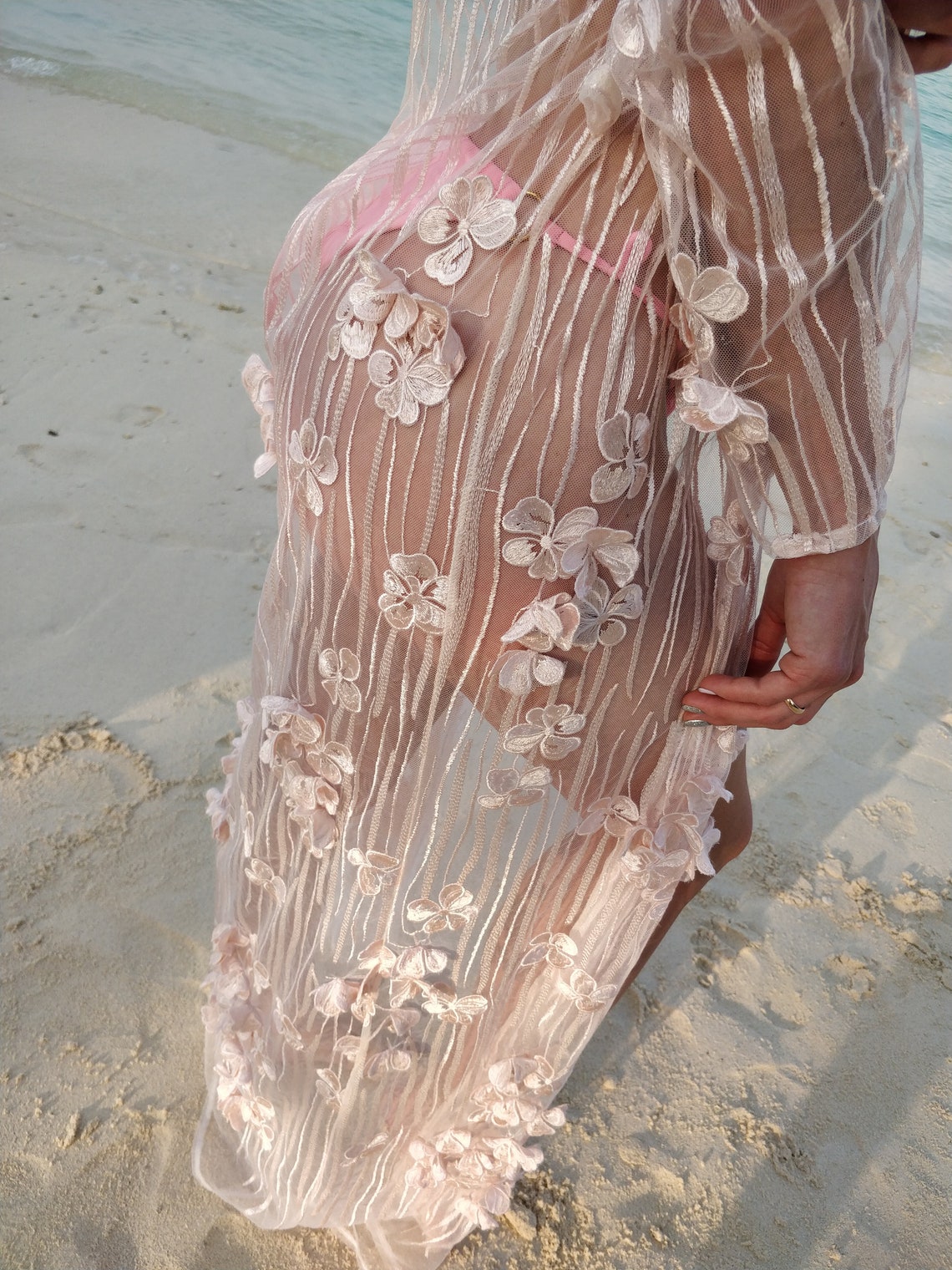 Beach cover up Long sheer robe Lace cover up dress Bridal Etsy