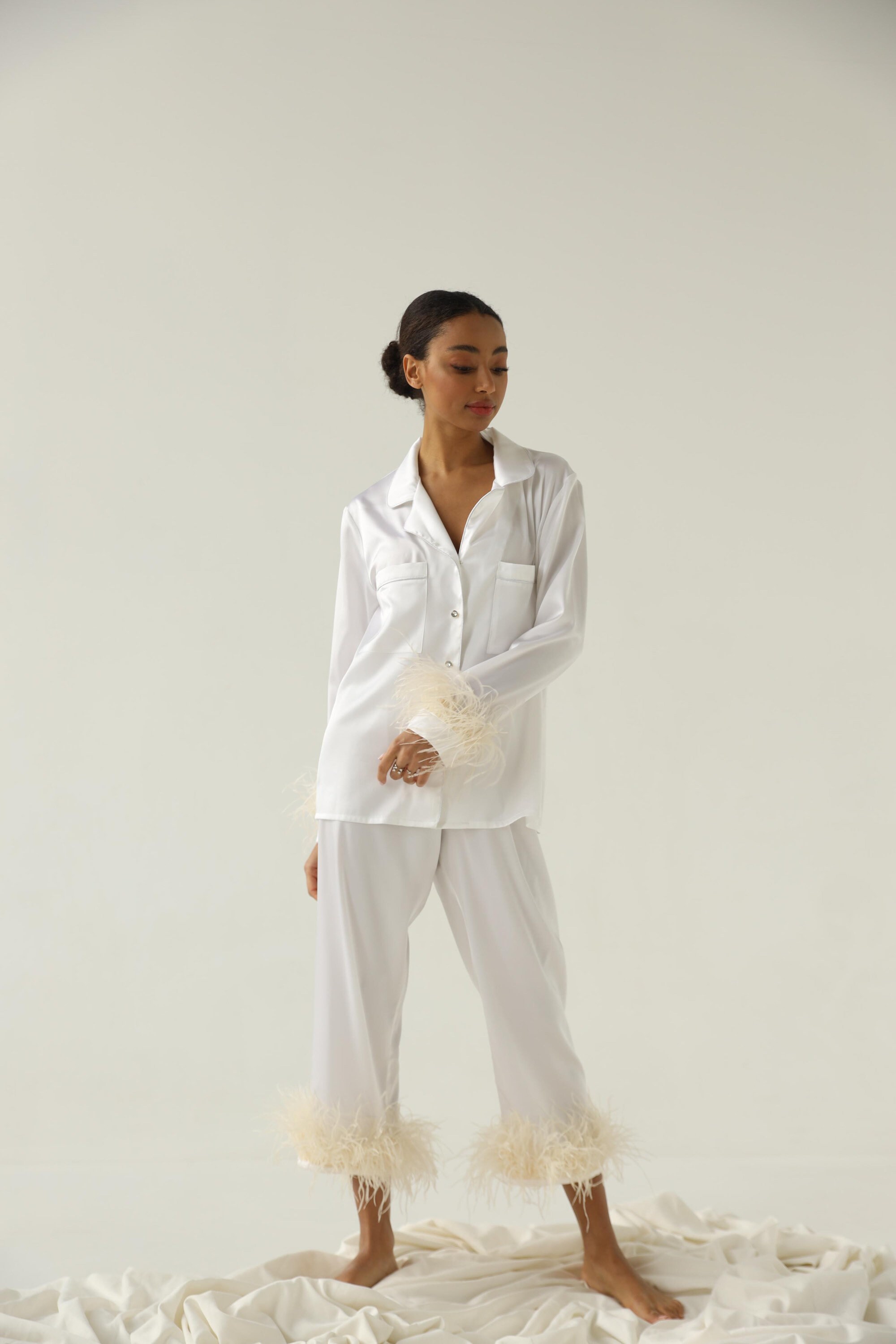 White bride pajama set Bridesmaid pajama set Pure silk pajamas Etsy