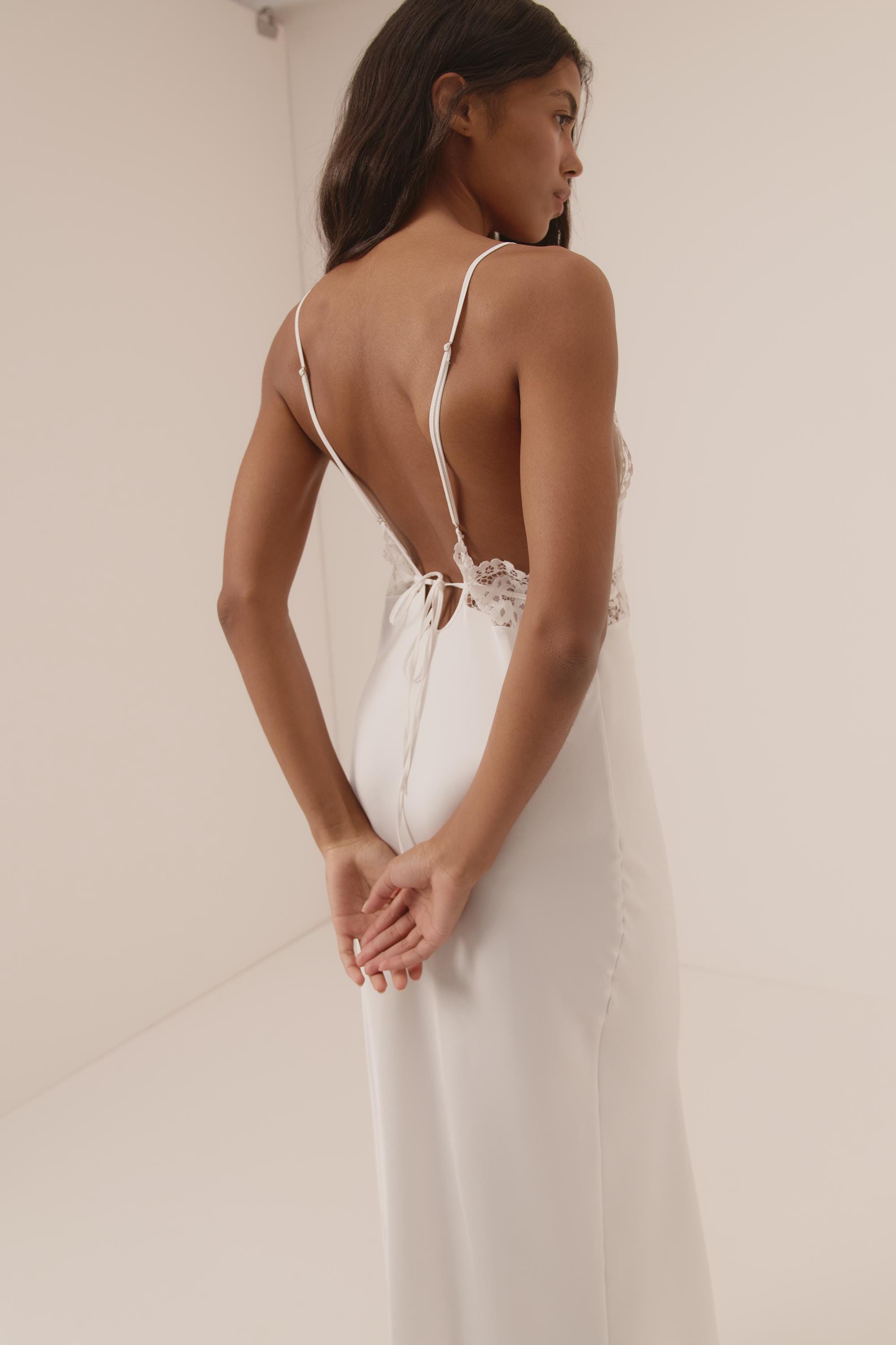 white lace slip dress bridal 1930's Bridal White Silk Slip Dress With White Lace Eveliina Vintage