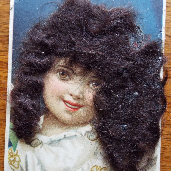 Unusual Old Antique Girl With Faux Wig CHRISTMAS POSTCARD