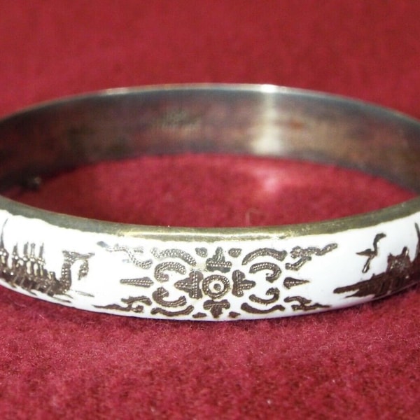 Bracelet Large En Argent Sterling 925 - Style Panneau Asiatique Déesses - Wilson Brothers - Occasion