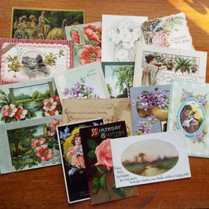 Lotto di 15 antiche cartoline di compleanno assortite + 1 libretto con cavalli e fiori