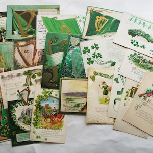 Lot de 20 cartes postales anciennes de la Saint-Patrick, trèfles irlandais, harpes, châteaux