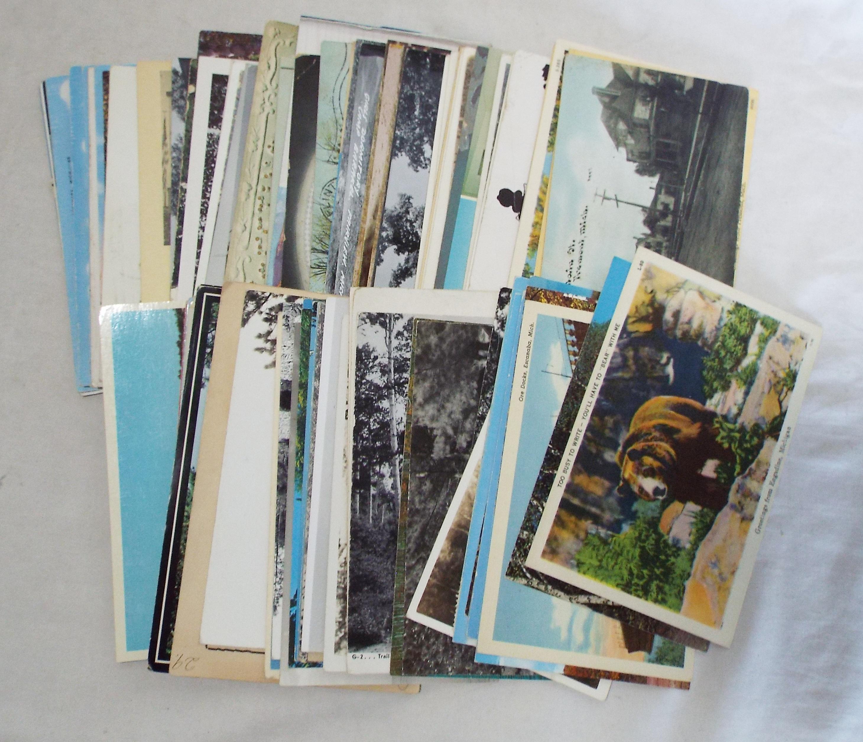 Lot of 110 Old Antique & Vintage ASSORTED MICHIGAN POSTCARDS Cities Starting with E-F