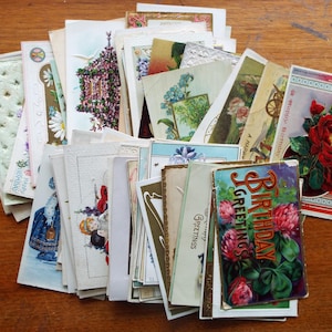 Lot de 62 CARTES POSTALES D'ANNIVERSAIRE anciennes anciennes assorties Oiseaux Fleurs Enfant