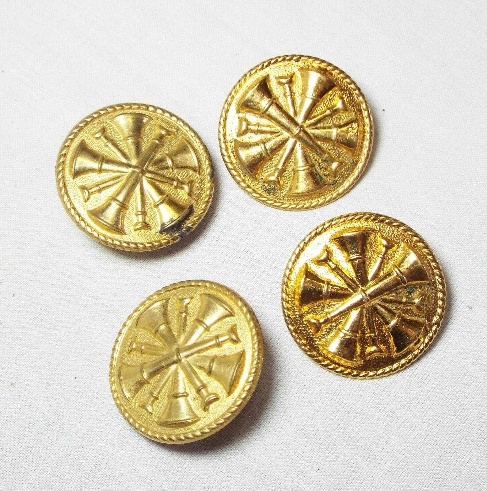 4 Vintage 1" FIRE Department Insignia Gold Gilt Metal UNIFORM PINS Collar Button