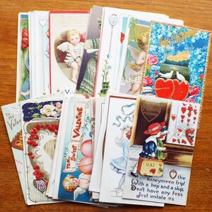 Lote de 29 cartões postais antigos variados para o dia dos namorados, corações de amor, cupido, crianças