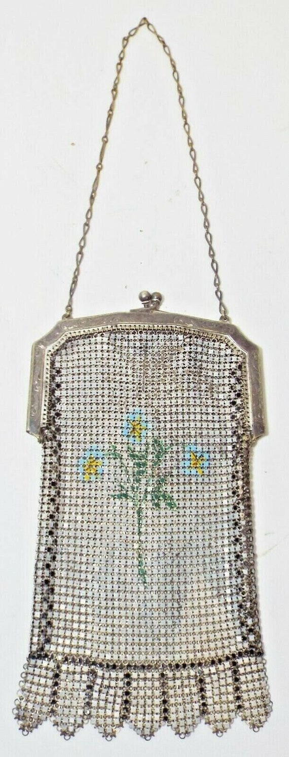 Small Antique Blue Flowers Motif MESH HANDBAG PURS