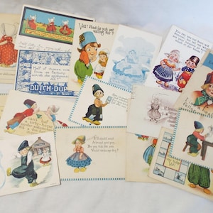 Lotto di 16 vecchie cartoline antiche assortite per bambini olandesi con motti e detti