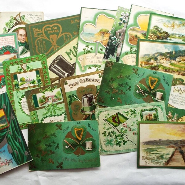 20 Old Antique Assorted ST. PATRICK'S Day POSTCARDS Irish Hats Clovers Heart