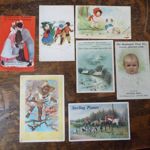 7 Antike KLAVIER Werbung TRADE CARDS Jagd auf Sterling Kinder