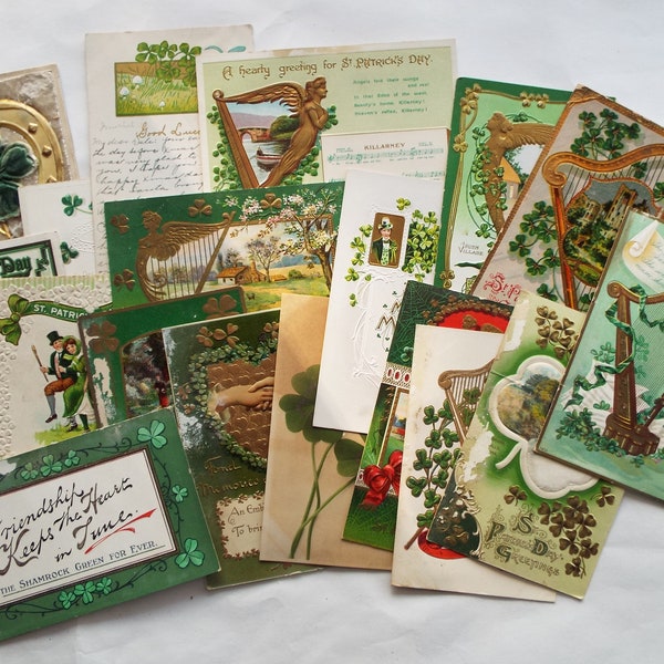 18 Old Antique Assorted ST. PATRICK'S Day POSTCARDS Irish Hat Clovers Horseshoe