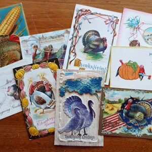 9 Postales antiguas de ACCIÓN DE GRACIAS Pavos Calabaza