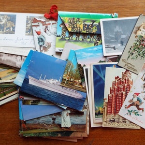Lot de 47 vieilles cartes postales, sujets ASSORTIS, avions, chats, vacances, 1 dépliante