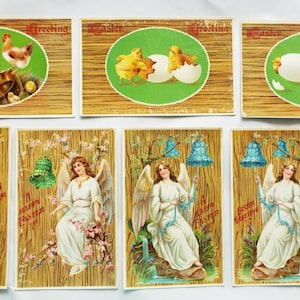 Lotto di 7 CARTOLINE PASQUAli antiche Realizzate in GERMANIA Serie 750 &770 Angels Chicks