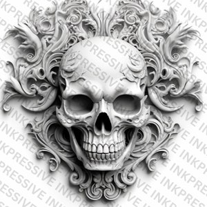 Artistic Skull Laser Engraving File - 1024x1024 PNG - Digital Download