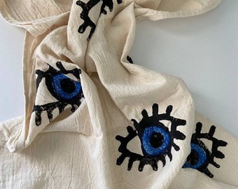 Eye Block Printed Towel, Beach Blanket, Beach Towel, Turkish Peshtemal, Hammam Towel, Handmade Towel, Eye Towel