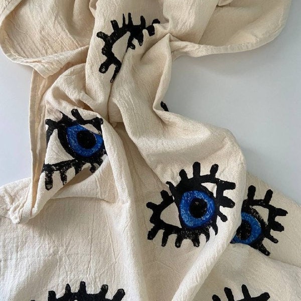 Eye Block Printed Towel, Beach Blanket, Beach Towel, Turkish Peshtemal, Hammam Towel, Handmade Towel, Eye Towel
