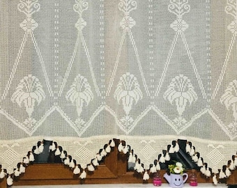 Turkish Crochet Curtain Shabby Chic Floral Curtains,Custom Size Cottage Drapery for Livingroom, Bedroom or Kitchen Sheer Lace Curtain
