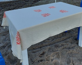 Hand Block Printed Tablecloth | Cotton Table Cover | Handmade Life Tree Coral Table Linen
