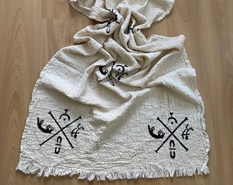 Goebekli Tepe Block Printed Beach Towel, Goebekli Tepe Bath Towel, Beach Blanket, Neutral Towel, Hammam Towel