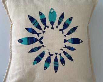 Hand Painted Pillow Case / 18x18 inch Pillow Cover, Traditional Turkish Design Pillow Cover