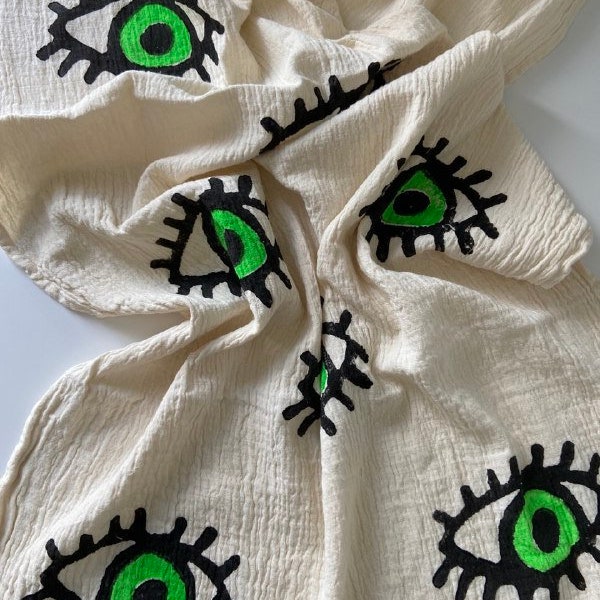 Eye Block Printed Towel, Green Eye Bath Towel, Beach Blanket, Beach  Towel, Hammam Towel, Turkish Towel Eye Towel, Handtuch, Serviette