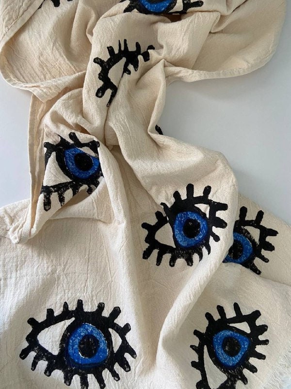 Eye Block Printed Towel, Beach Blanket, Beach Towel, Turkish Peshtemal, Hammam Towel, Eye Towel
