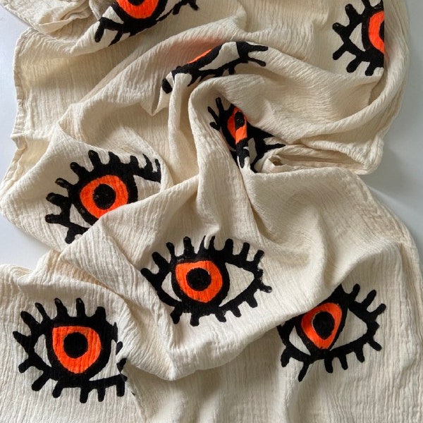 Eye Block Printed Towel, Orange Eye Bath Towel, Beach Blanket, Beach Towel, Turkish Towel Hammam Towel Eye Towel, Handtuch, Serviette