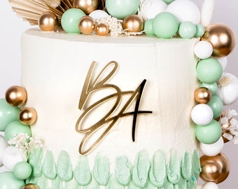 Breloque pour gâteau de mariage monogramme, breloque pour gâteau minimaliste, décoration de mariage moderne avec initiales, breloque pour gâteau de mariage en or