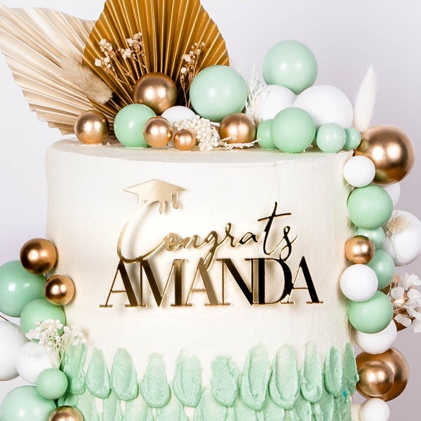 Graduation Cake Topper, Personalized Cake Topper for Graduation, Grad Cake Topper, Acrylic Gold Cake Charm, Congrats Grad Cake Topper