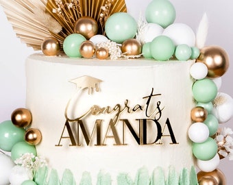 Graduation Cake Topper, Personalized Cake Topper for Graduation, Grad Cake Topper, Acrylic Gold Cake Charm, Congrats Grad Cake Topper
