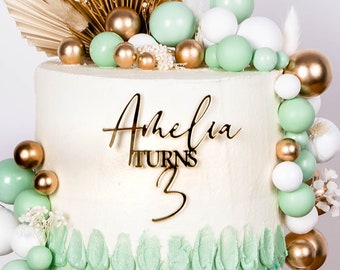 Personalized Birthday Cake Charm, Gold Acrylic Cake Topper, Name and Number Cake Topper, Acrylic Name Cake Topper