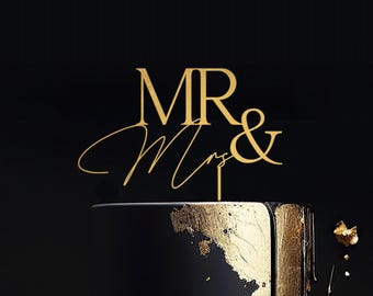 Mr and Mrs Cake Topper, Elegant Script Cake Topper for Wedding, Engagement Cake Toppers, Bridal Shower Cake Topper, Rustic Wedding Decor