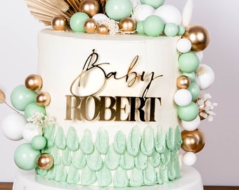 Baby shower, Baby Cake charm, Baby shower, Baby shower ideas, Baby shower decor, Acrylic name cake decoration, Gold acrylic