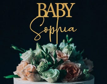 Baby Shower Cake Topper, Custom Name Cake Topper for Baby Shower, Baby Name Cake Topper, Baby Announcement, Rustic Baby Shower Decor