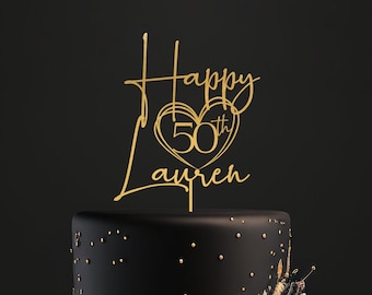 Topper per torta 50esimo compleanno, Topper per torta di buon compleanno, Topper per torta con nome personalizzato felice 50esimo anniversario, Topper per torta 30esimo 40esimo compleanno