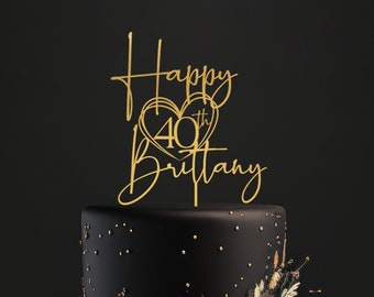 Adorno para tarta de cumpleaños, adorno para tarta de cumpleaños personalizado con nombre, adorno para tarta de cumpleaños 25, 30, 40, adorno para tarta del 50 aniversario